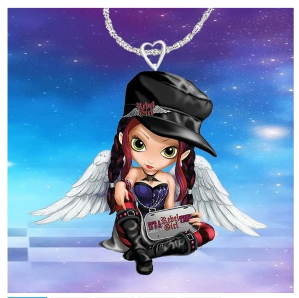 Punk Rebel Motorcycle Angel Double Sided Pendant